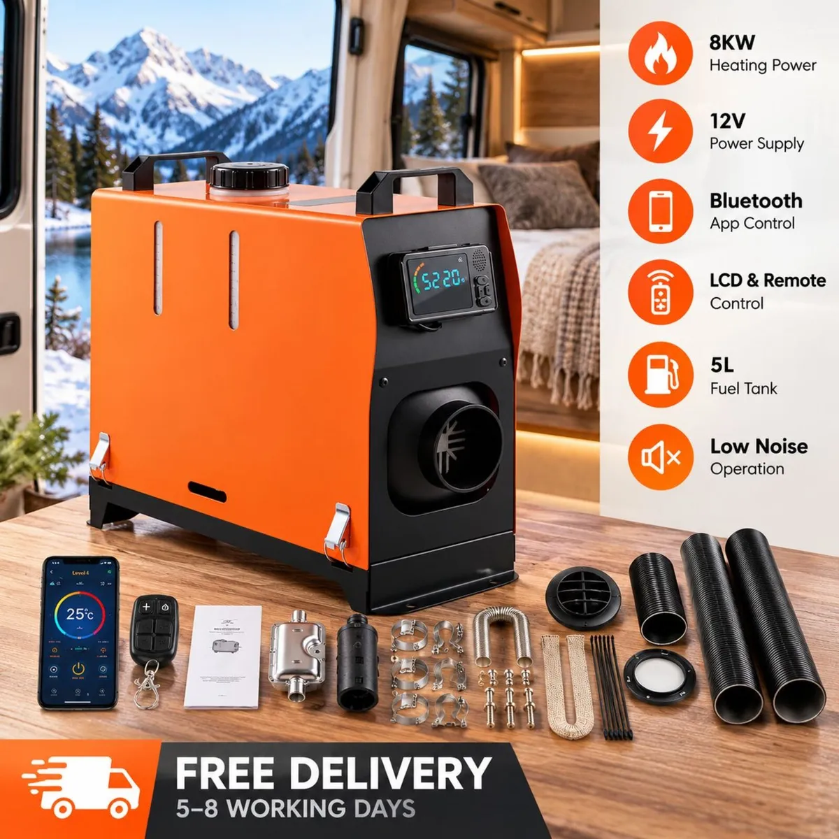 8KW Diesel Air Heater All-in-One 12V – Bluetooth A - Image 1