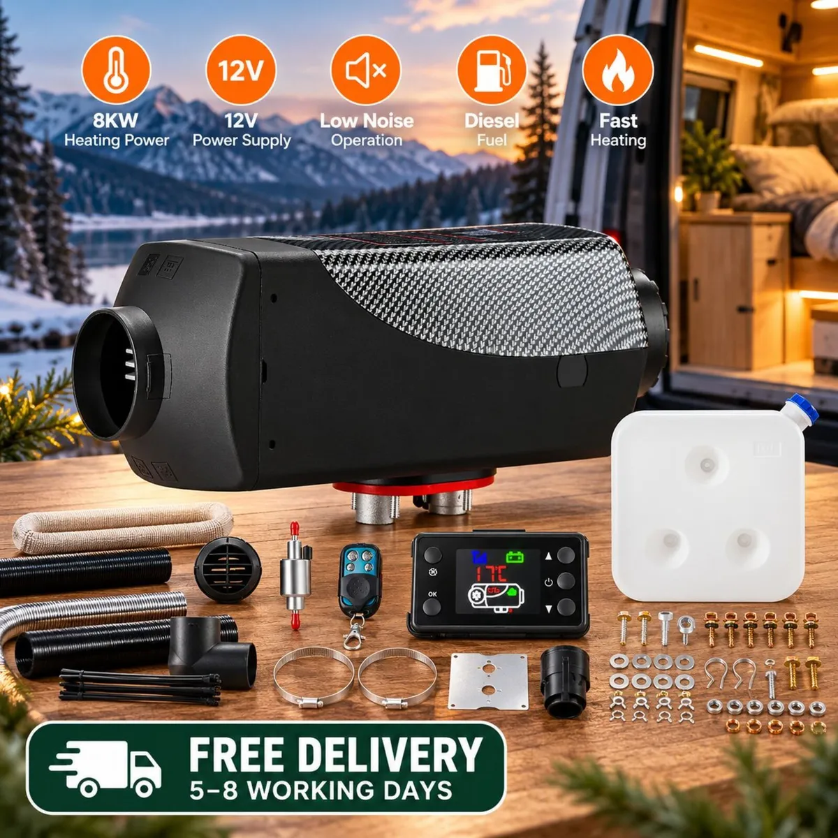 8KW Diesel Air Heater 12V – LCD Display, Remote Co - Image 1