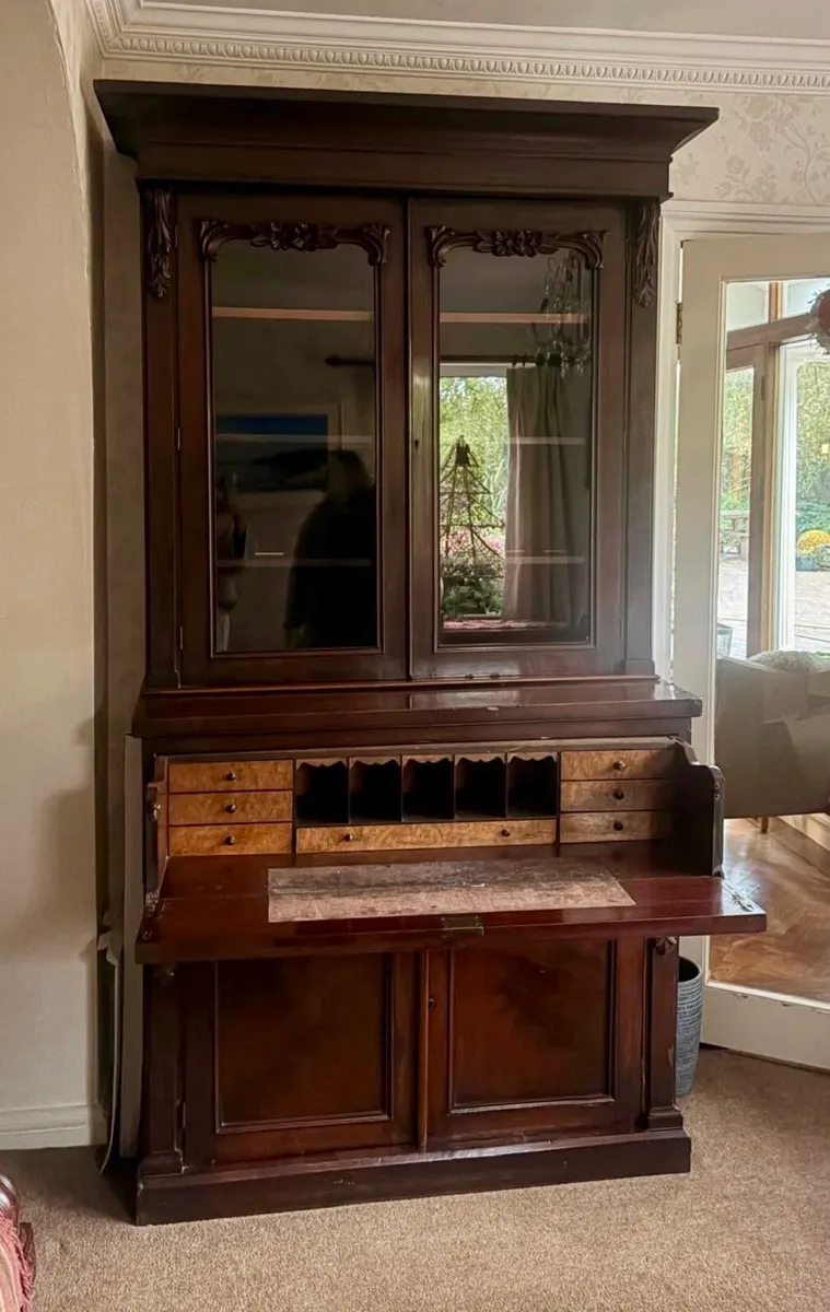Antique Victorian mahogany bookcase secretary - Image 1