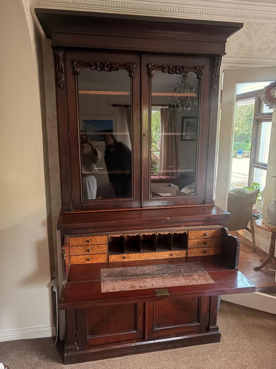 Antique Victorian mahogany bookcase secretary - Image 2