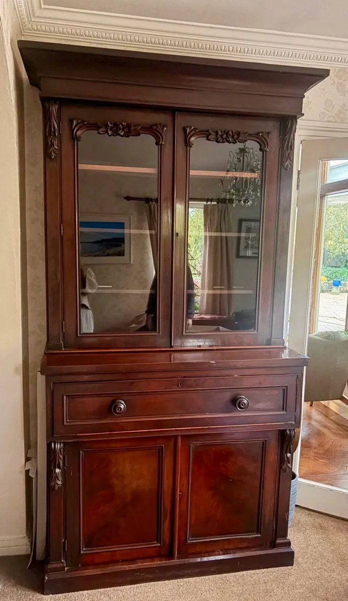 Antique Victorian mahogany bookcase secretary - Image 3