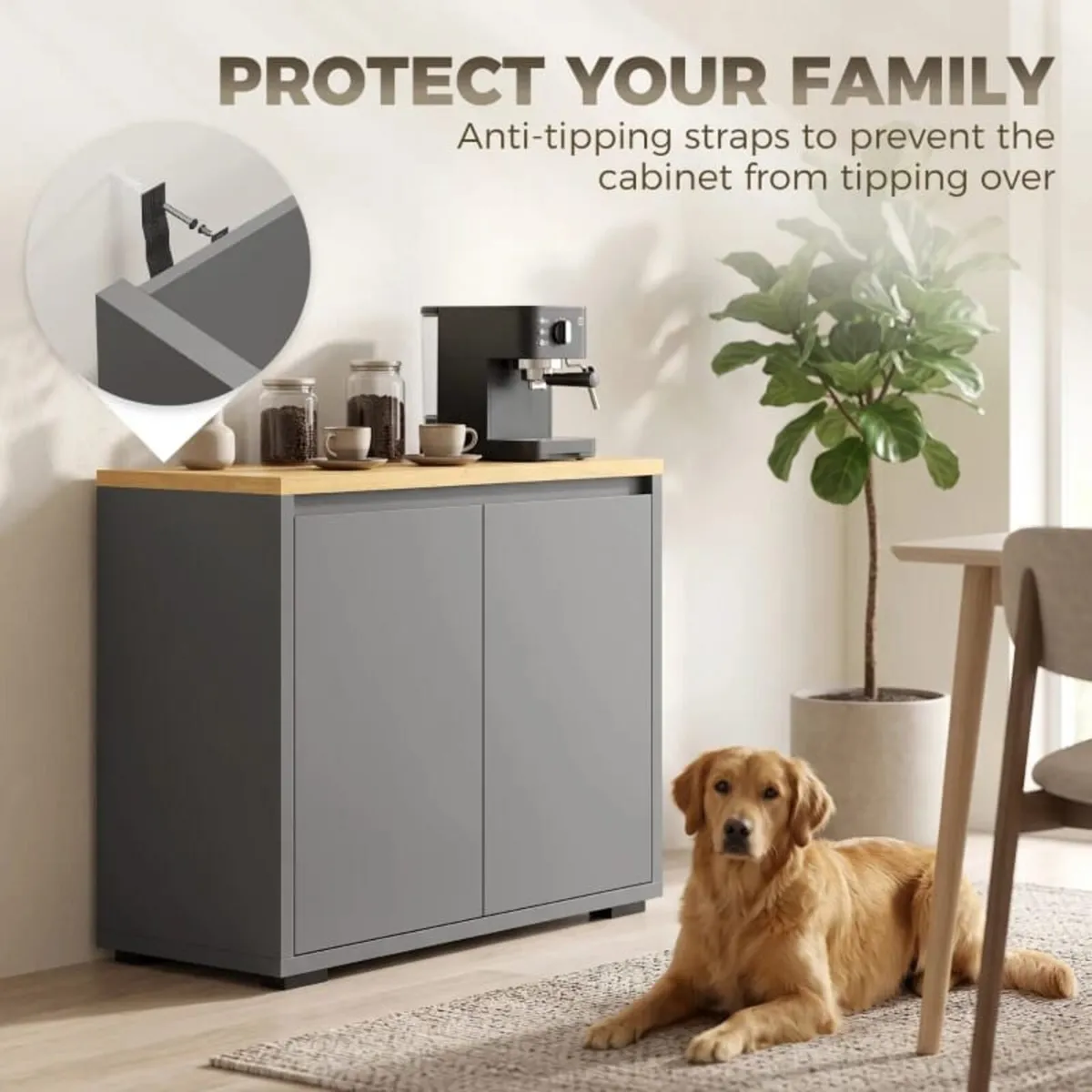 Kitchen Sideboard, Storage Cabinet with Double Doo - Image 4