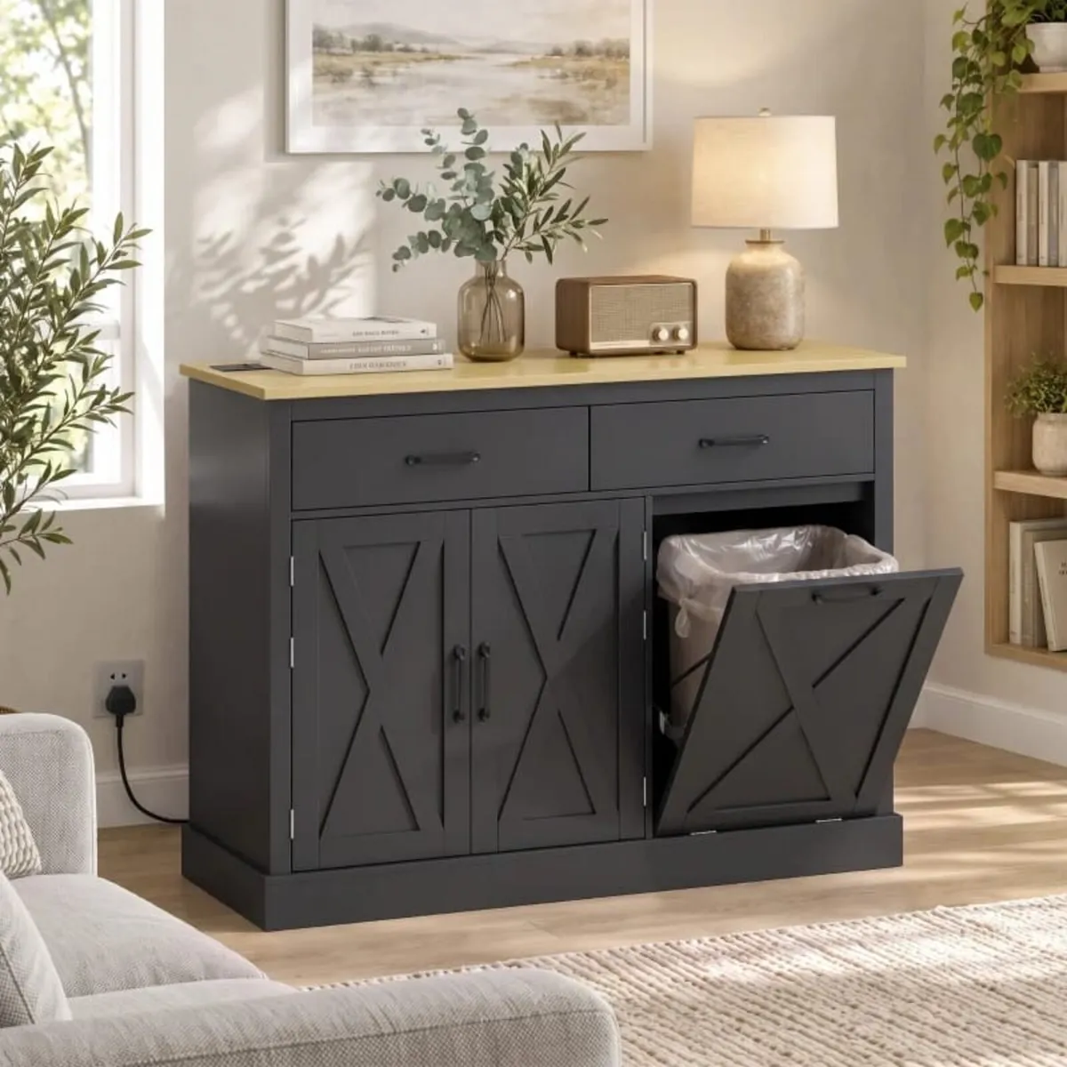 Tilt Out Trash Cabinet with Charging Station, Kitc - Image 4