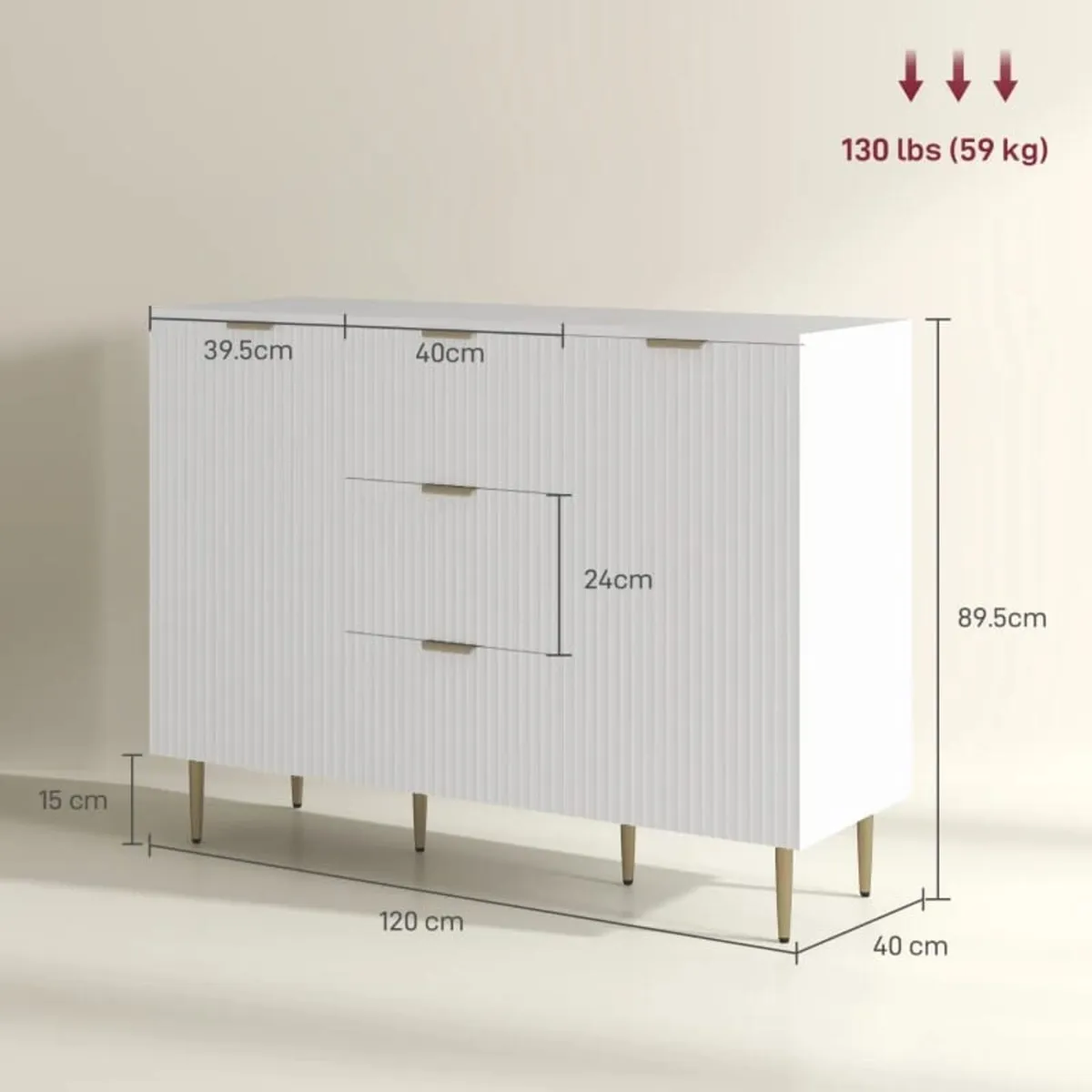 2-Door Sideboard with 3 Drawers and Adjustable She - Image 2