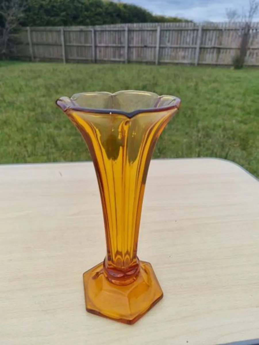 Art deco bohemia glass amber vase - Image 1