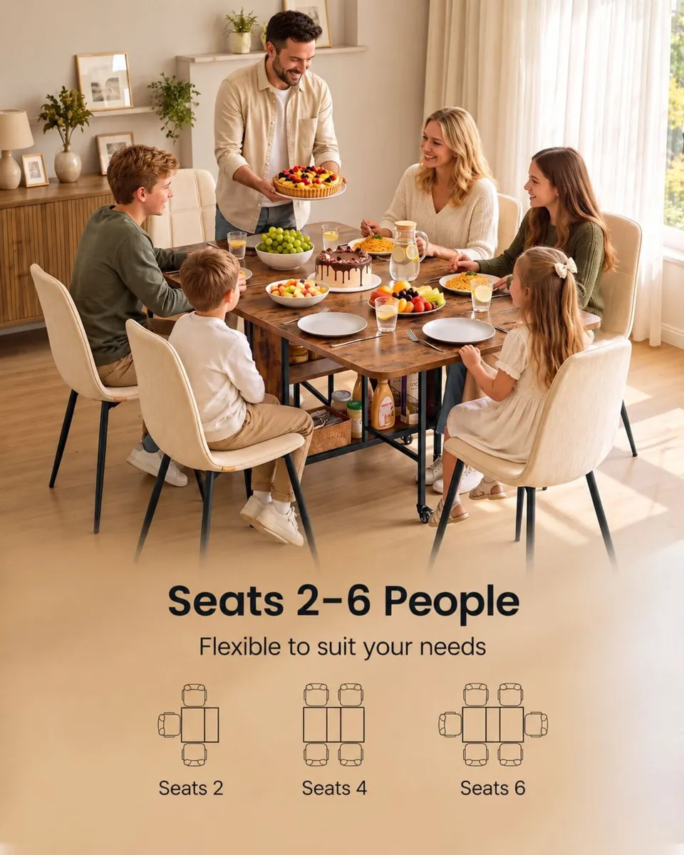 Folding Dining Table with Wheels & 2 Storage Shelv - Image 3