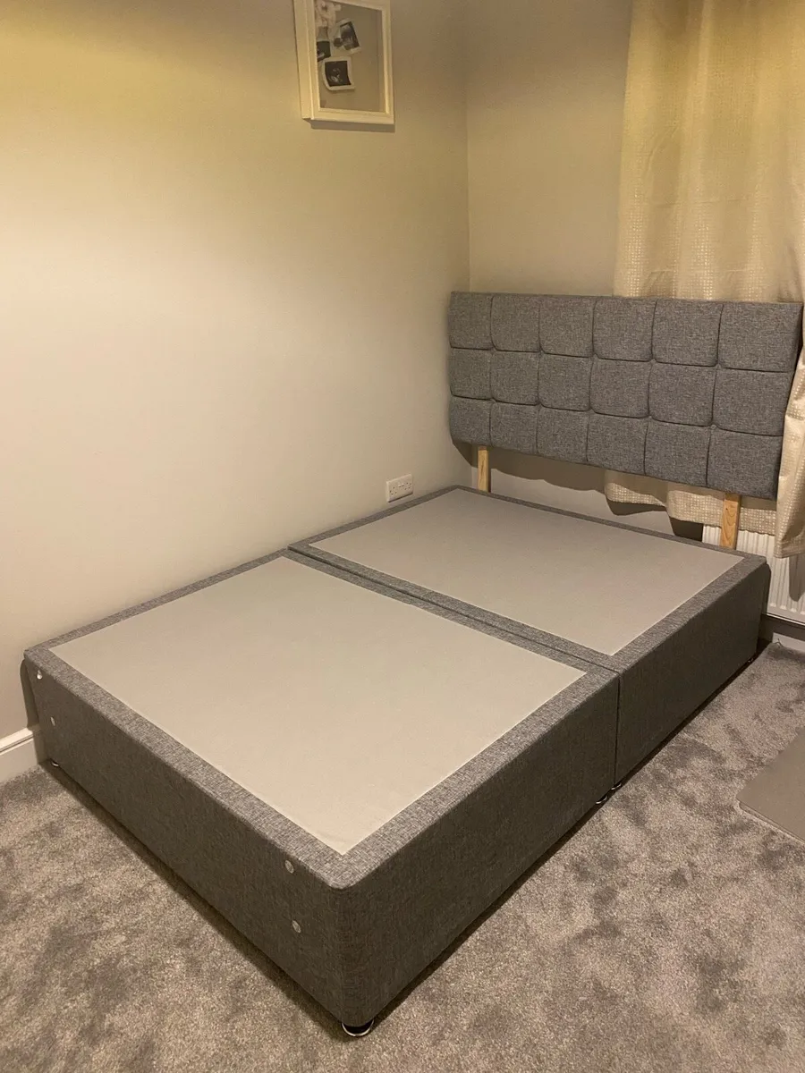 Grey Double Bed Frame with Headboard for Sale - Image 1