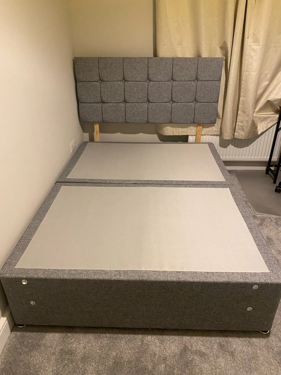 Grey Double Bed Frame with Headboard for Sale - Image 2