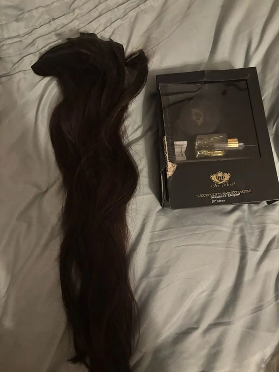 Human Clip in Hair Extensions 20inch shade Cocoa - Image 1