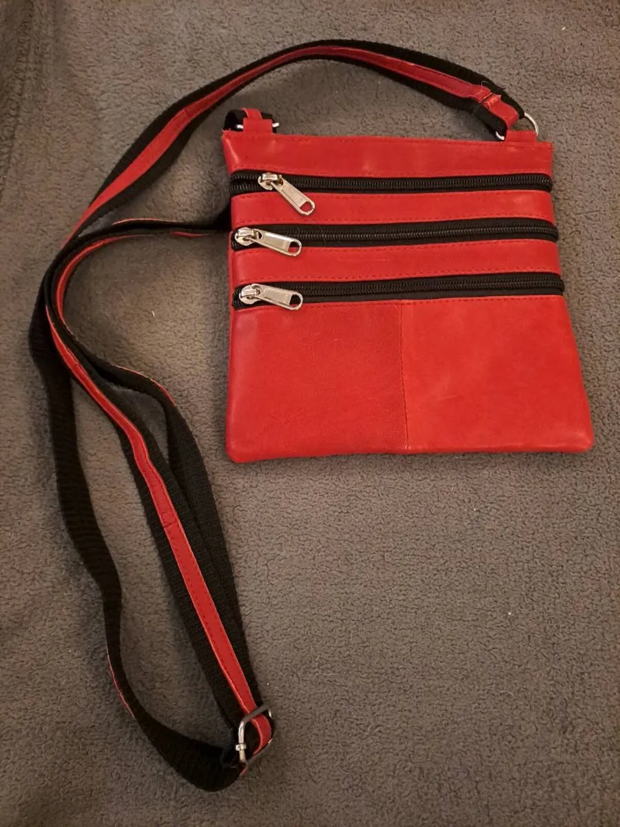 Red Leather Multi-Zip Crossbody Bag - Image 1