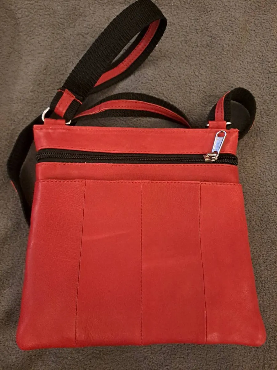 Red Leather Multi-Zip Crossbody Bag - Image 4