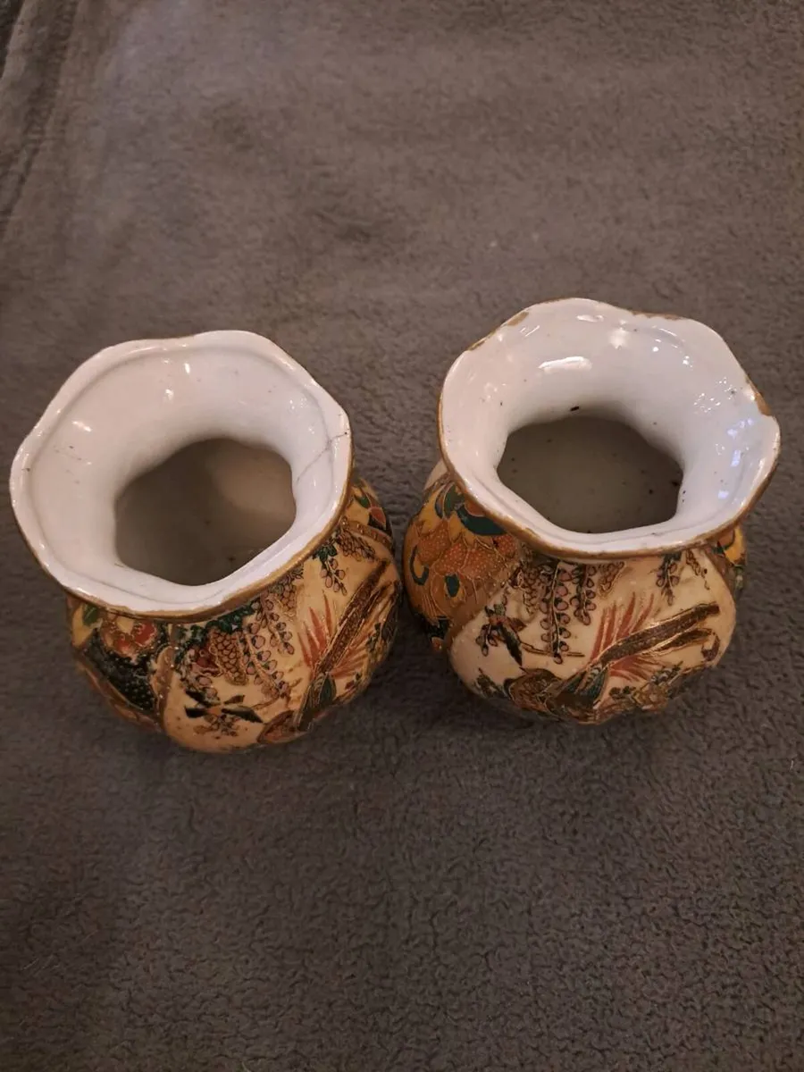 Pair of Hand-Painted Chinese Satsuma Style Vases - Image 2