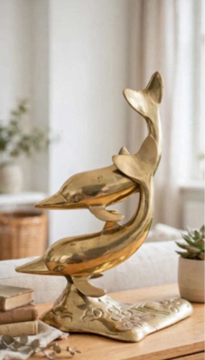 Vintage 1970s solid brass dolphins - Image 1