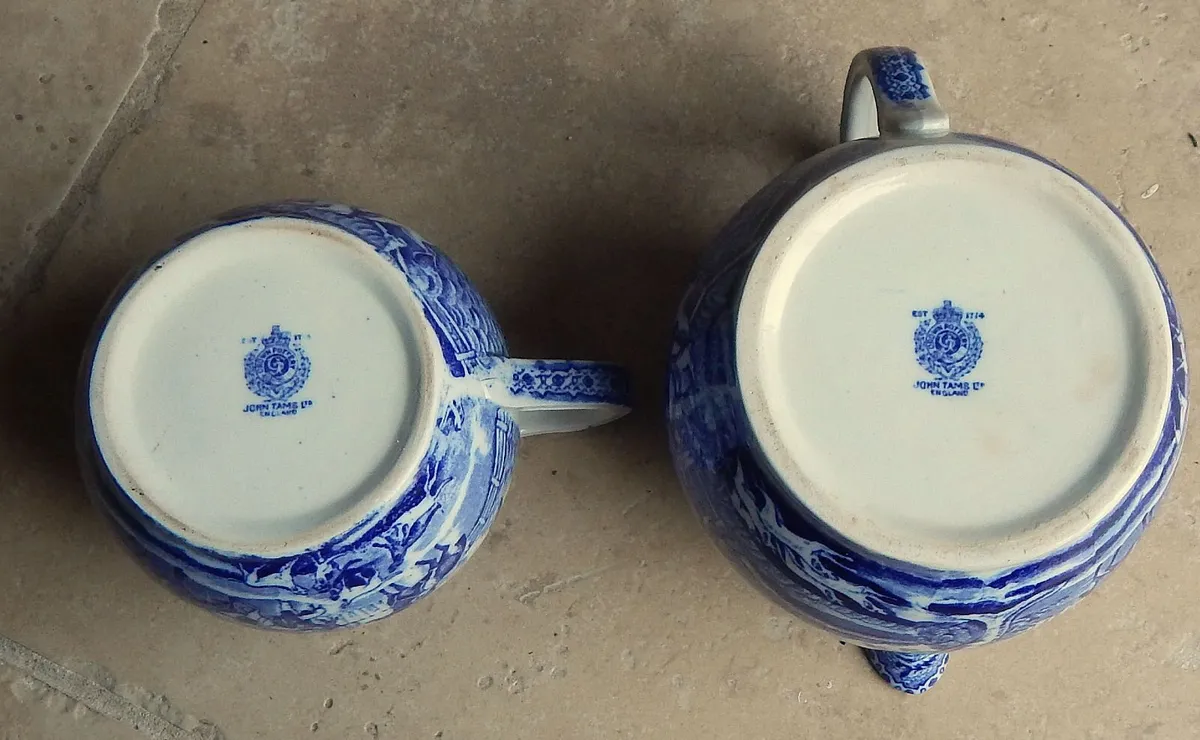 2 John Tams Vintage Blue & White Ceramic Jugs - Image 3