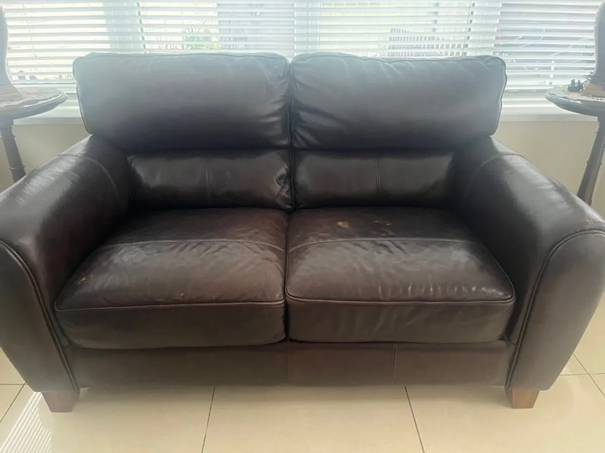 Sofa brown leather 2 seater & 1 armchair - Image 1