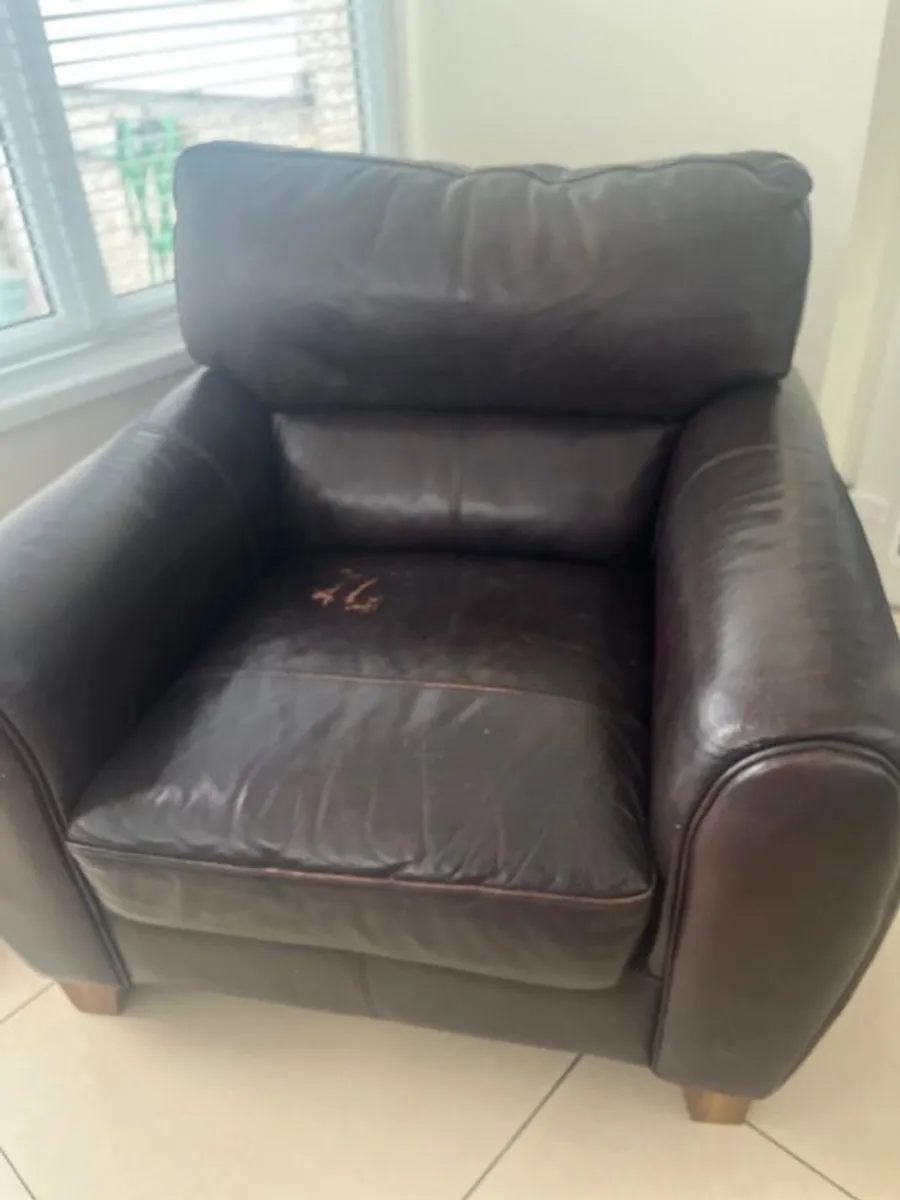 Sofa brown leather 2 seater & 1 armchair - Image 3