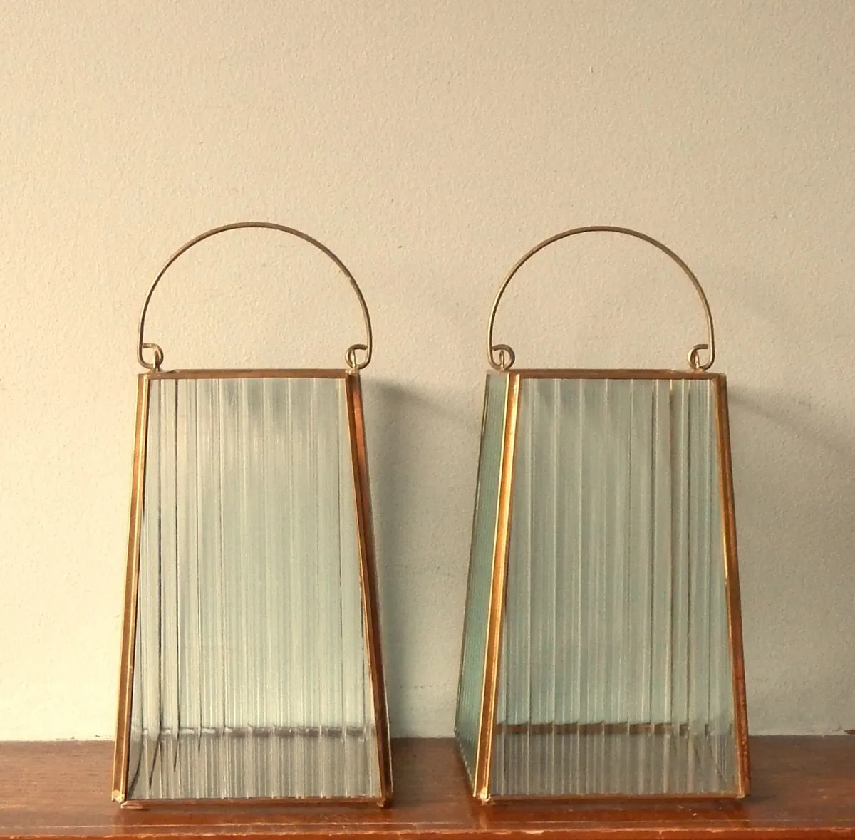 2 Glass & Brass Candle Lanterns - Image 1