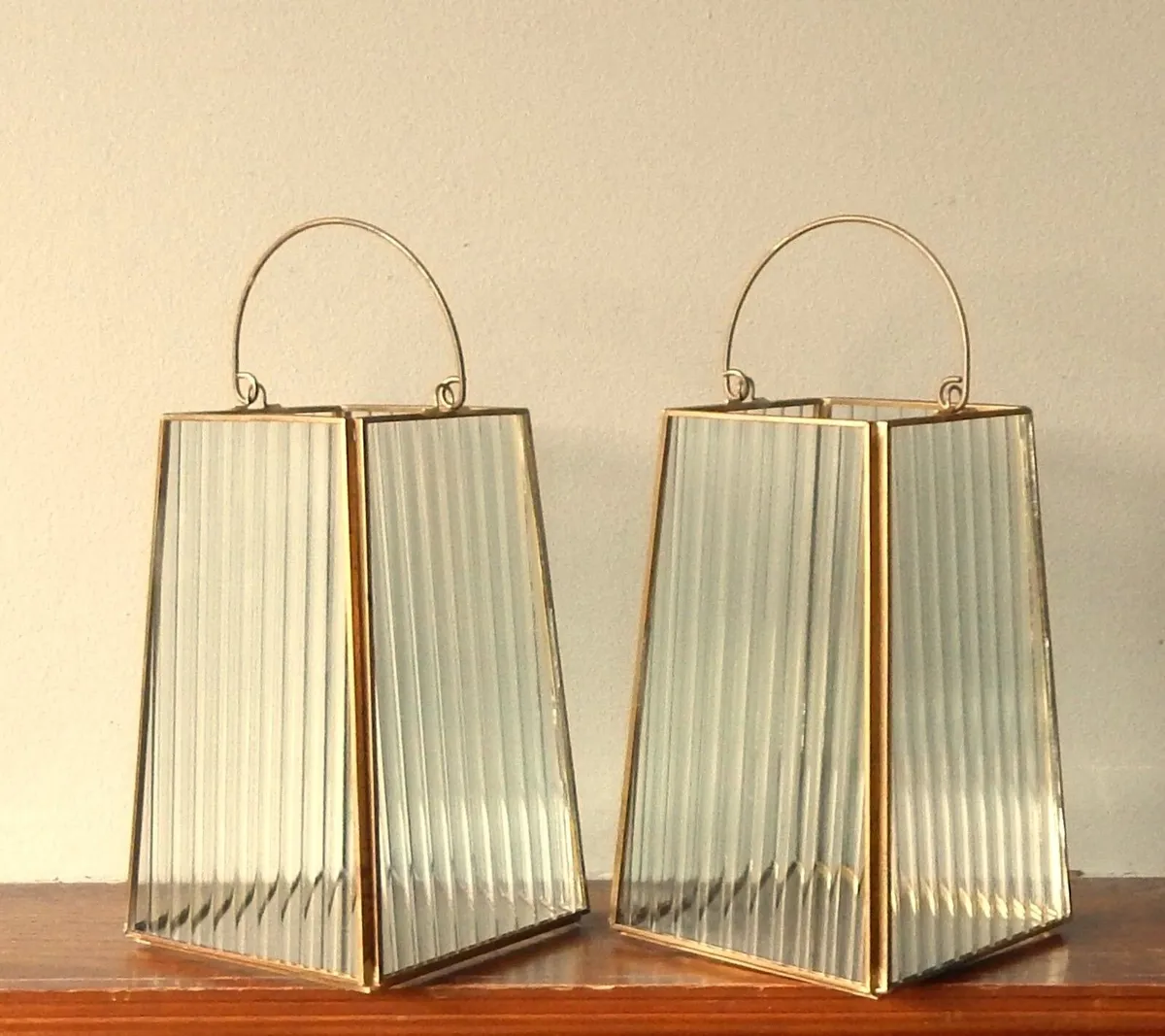 2 Glass & Brass Candle Lanterns - Image 2