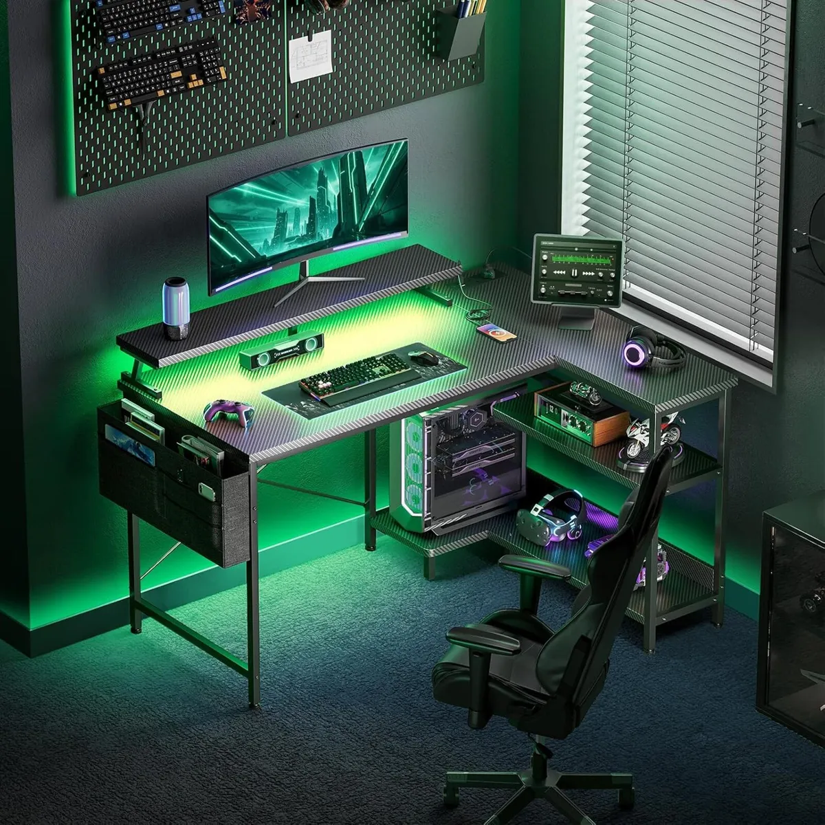 L Shaped Gaming Desk with LED Lights Power - Image 2