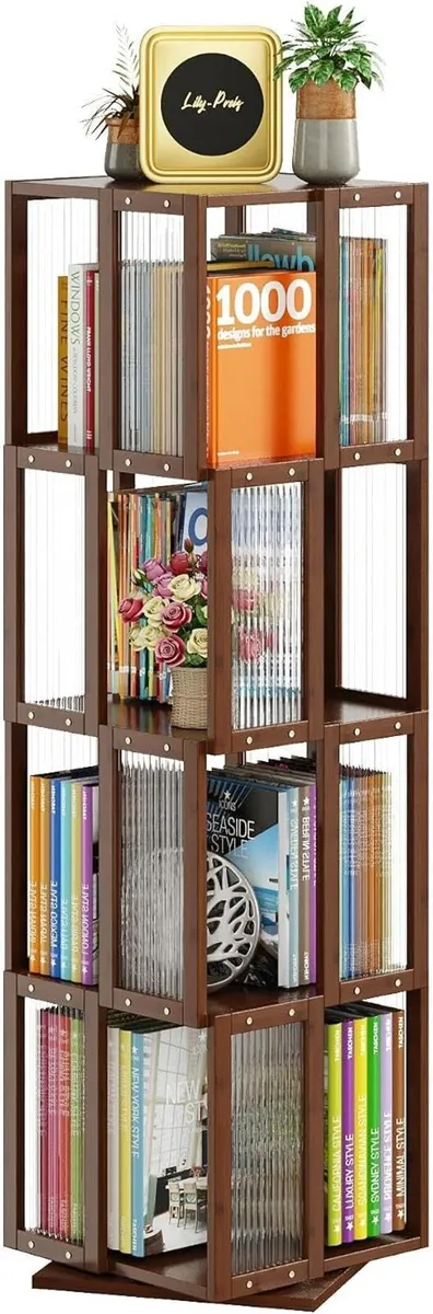 Rotating Bookshelf Tower 4 Tier 360° Storage - Image 1