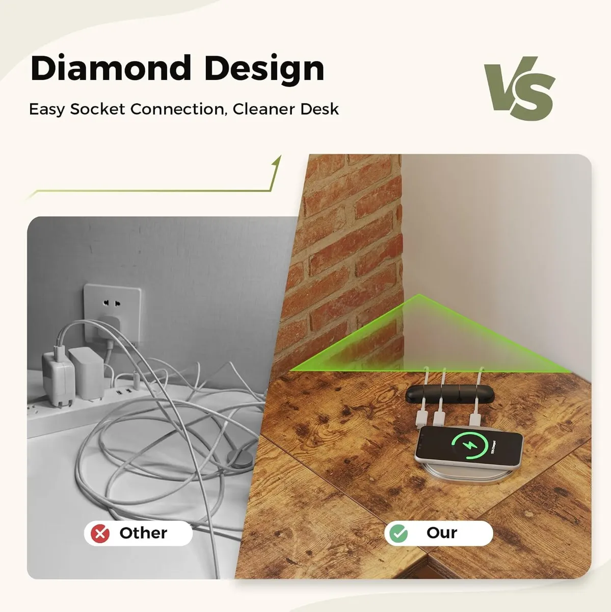 L Shaped Desk Diamond Design for Socket 120x110CM - Image 4