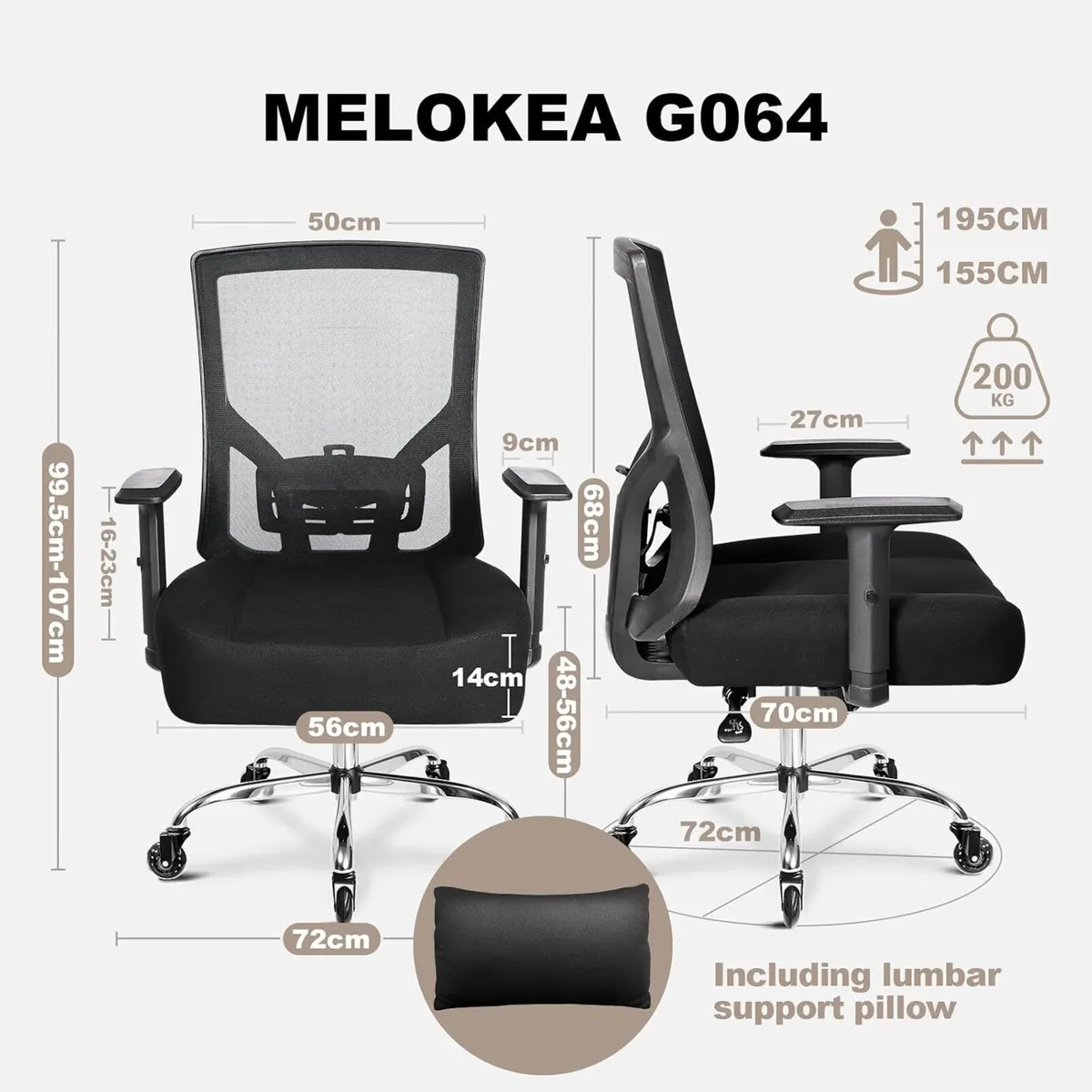 440lbs 200KG Heavy Duty Ergonomic Office Chair - Image 2