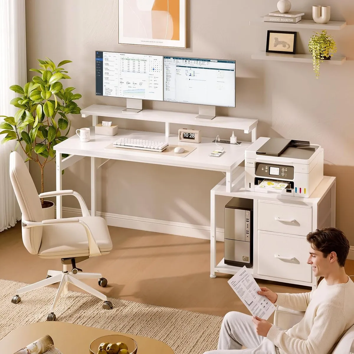 Computer Desk with Printer Stand 2 Drawers - Image 2