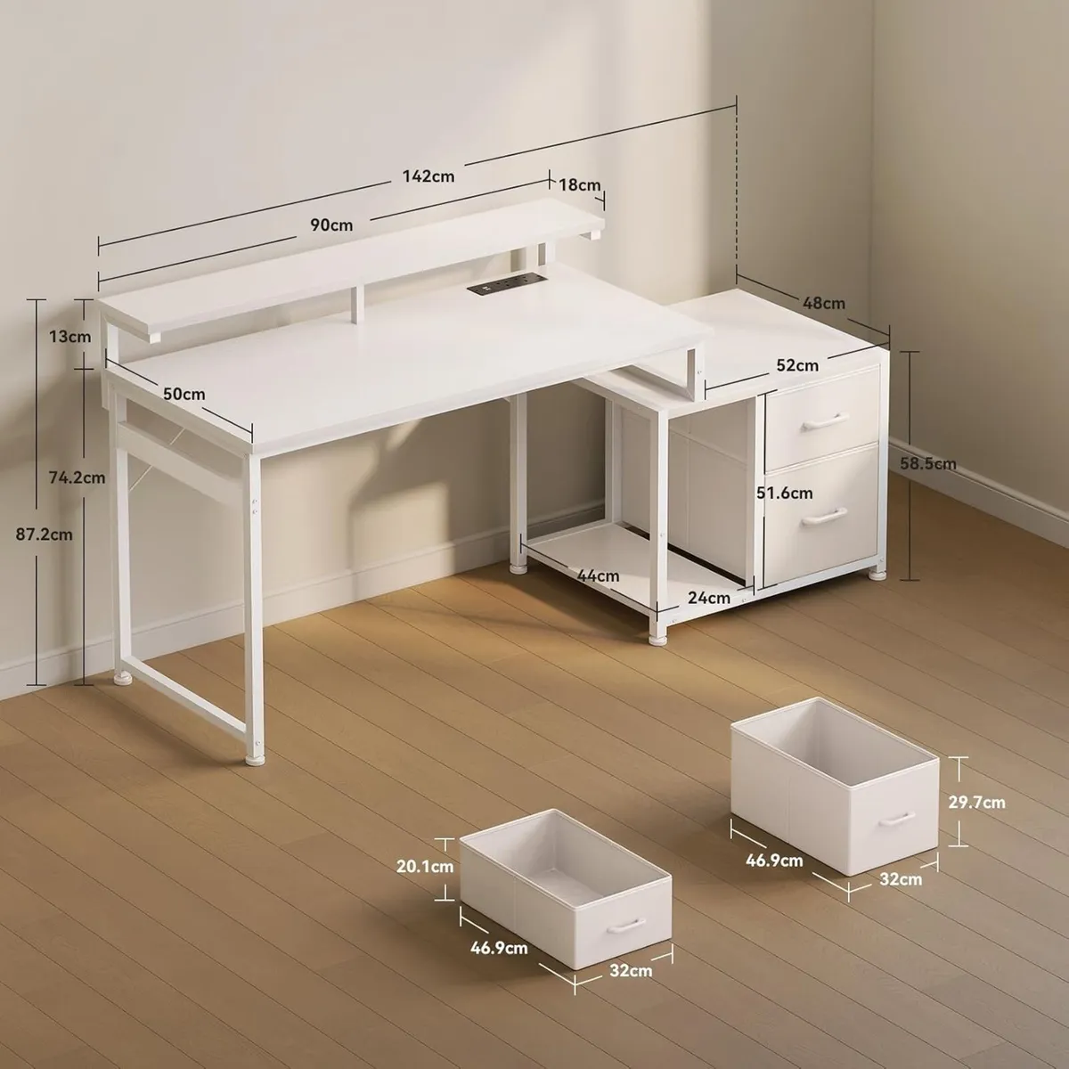 Computer Desk with Printer Stand 2 Drawers - Image 3