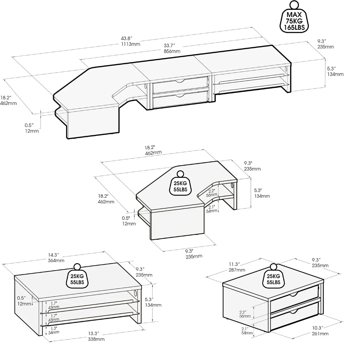 Monitor Stand 3 in 1 Modular L-Shaped Corner - Image 2