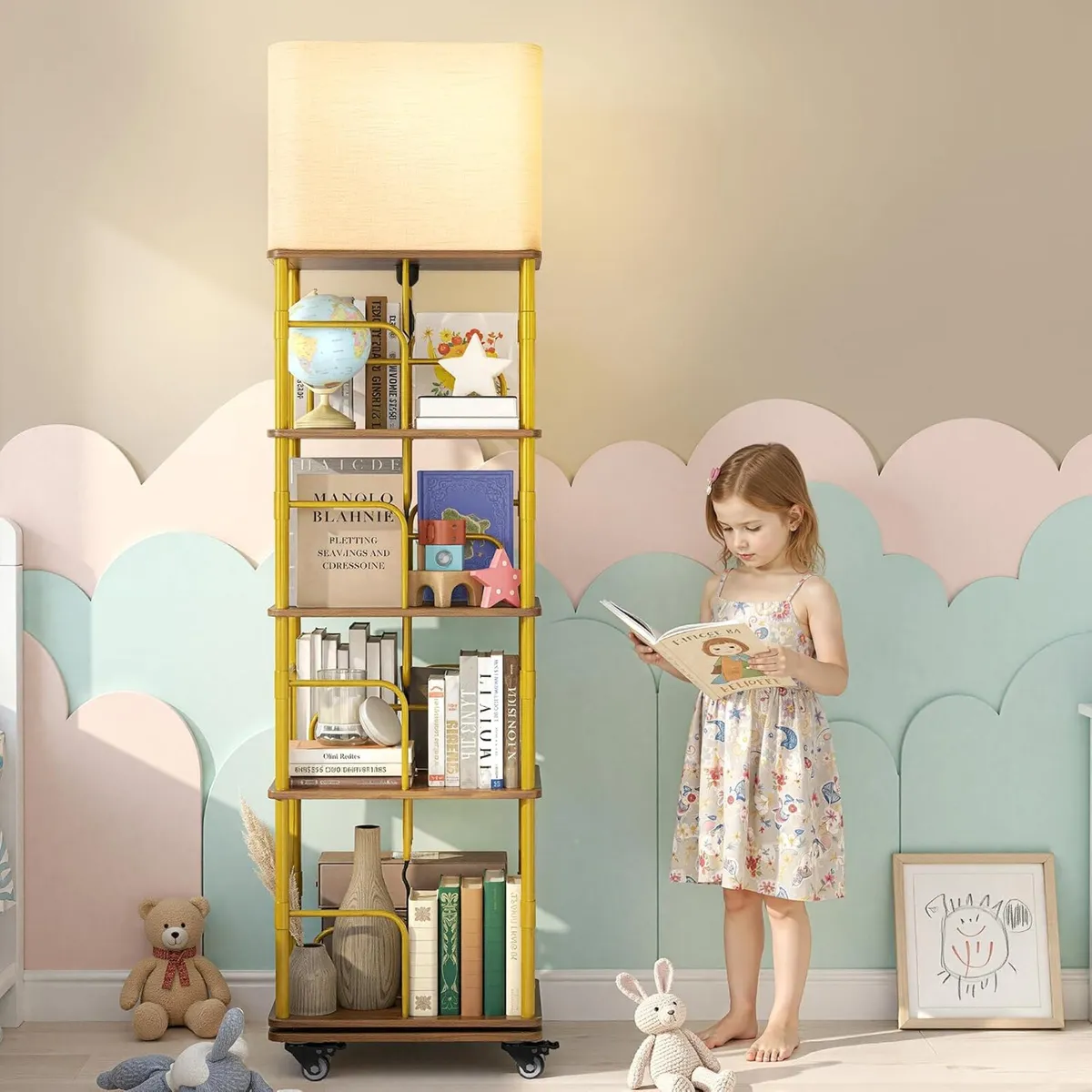 4-Tier Rotating Bookshelf with LED and Lockable - Image 1