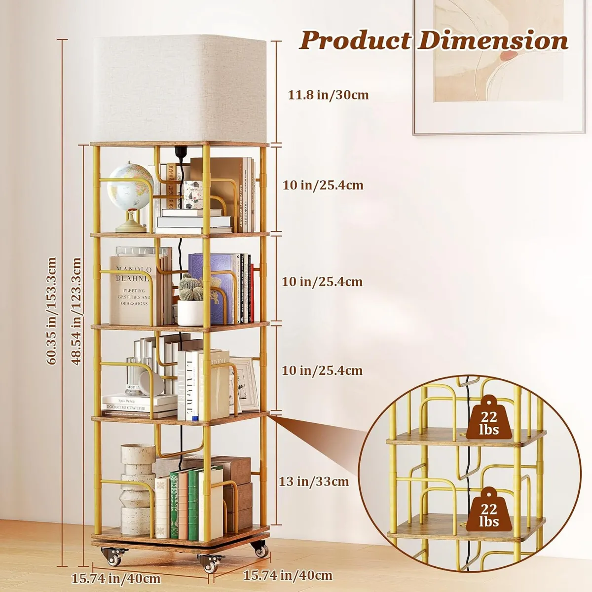 4-Tier Rotating Bookshelf with LED and Lockable - Image 2