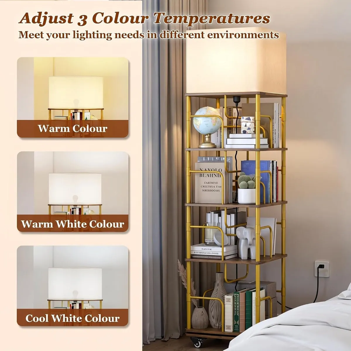 4-Tier Rotating Bookshelf with LED and Lockable - Image 3