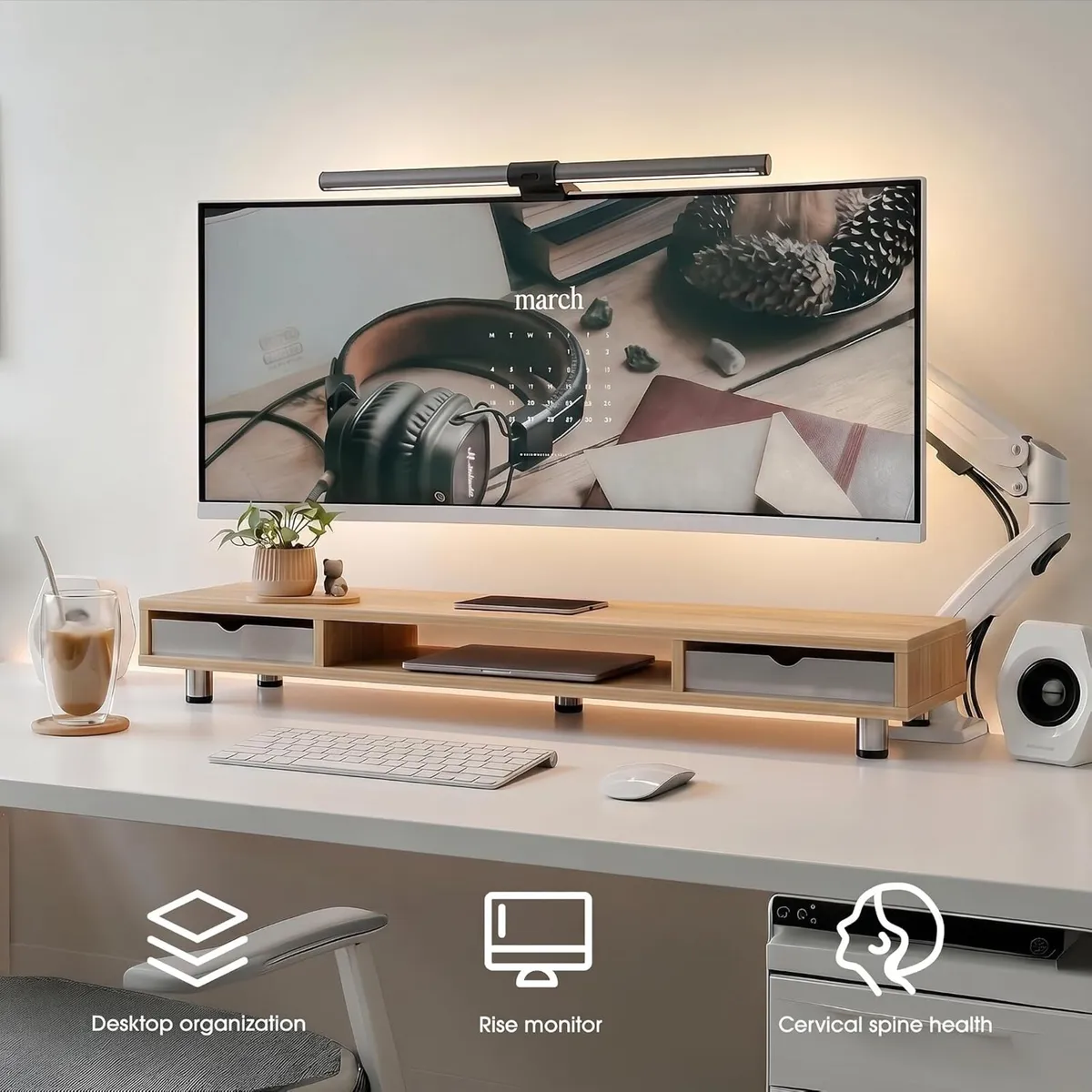 Monitor Stand with 2 PC Drawers High Adjustable - Image 3