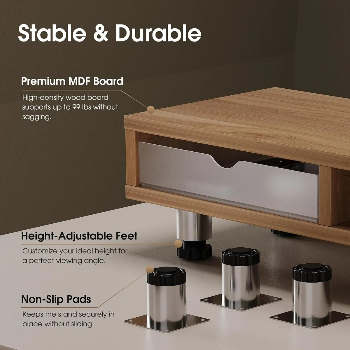 Monitor Stand with 2 PC Drawers High Adjustable - Image 4