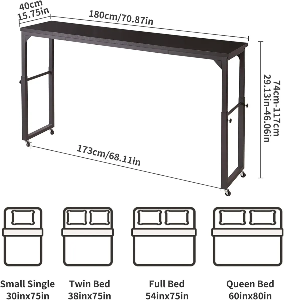 Overbed Table with Wheels Mobile Bed Desk - Image 3