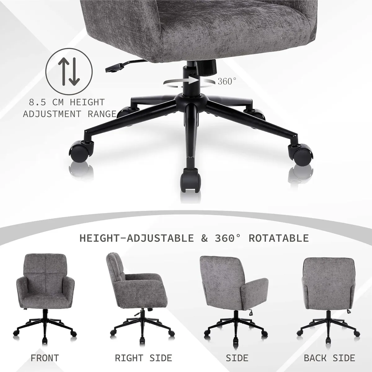 360° Swivel Office Chair with Armrests Height - Image 3