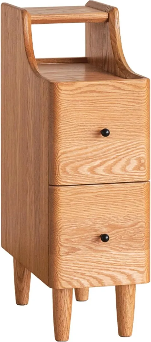 Narrow 20CM Solid Oak Bedside Table with 2 Drawers - Image 1