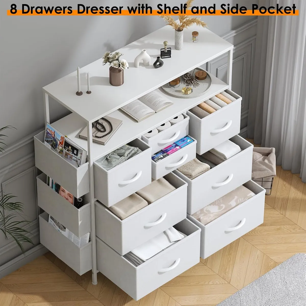 Tall Chest of Drawers 8 Fabric Dresser - Image 4