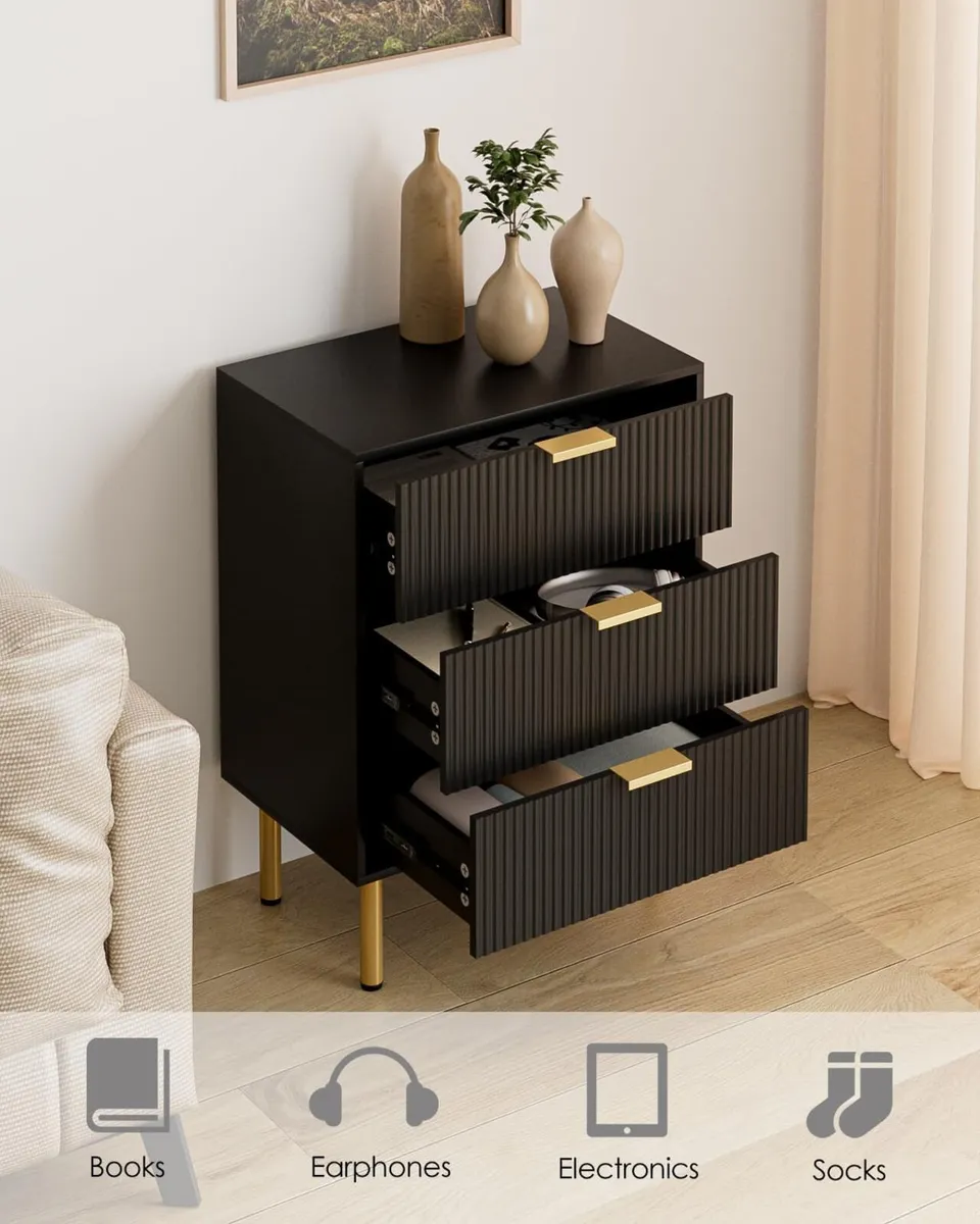Bedside Table with 3 Drawers Modern Cabniet Metal - Image 4