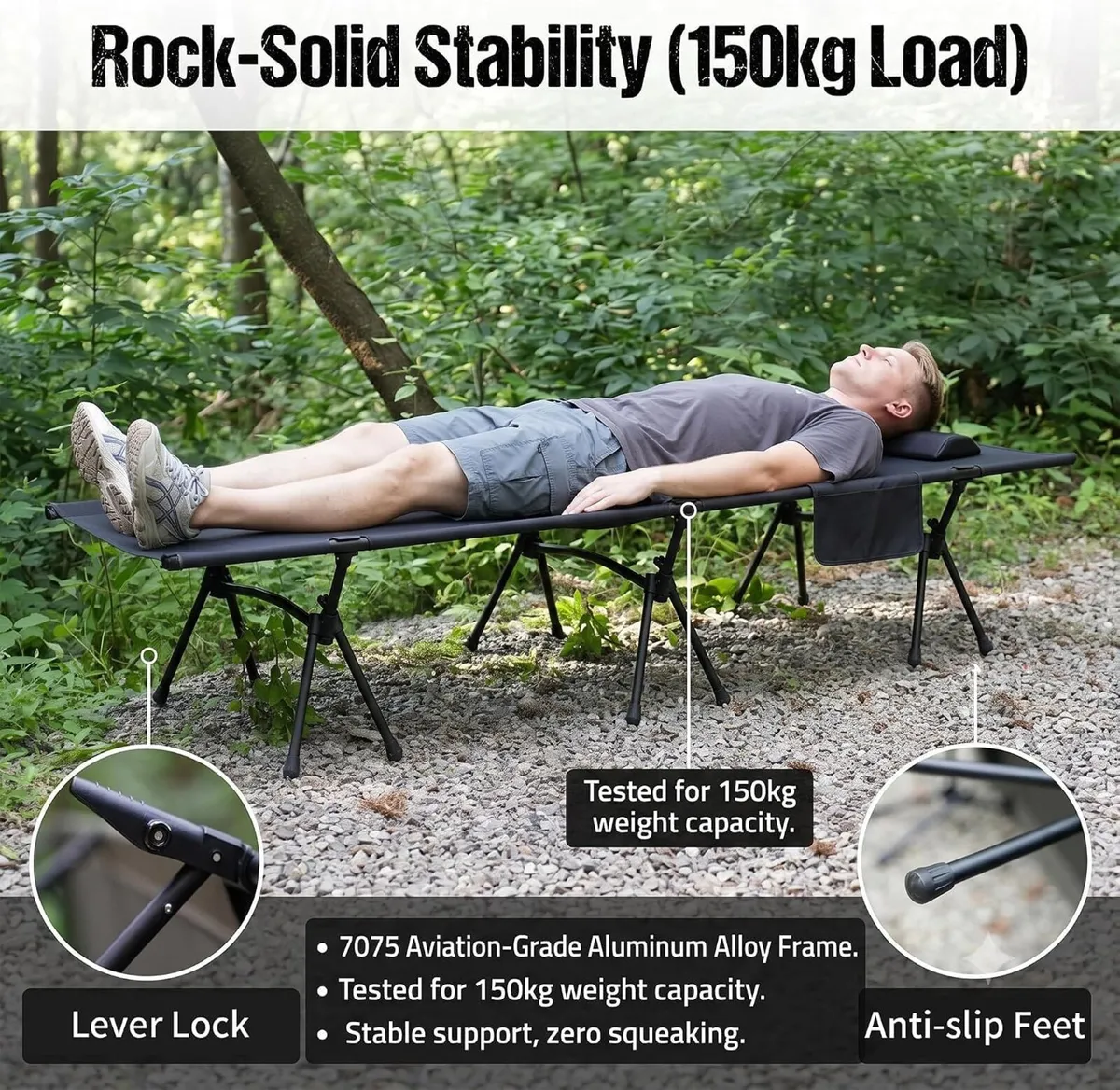 Tenplay Portable Camping Cot with Headrest - Image 4