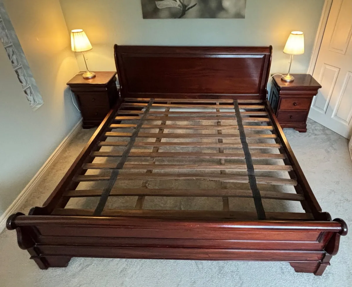 Solid Mahogany Super King Sleigh Bed + 2  Lockers - Image 1