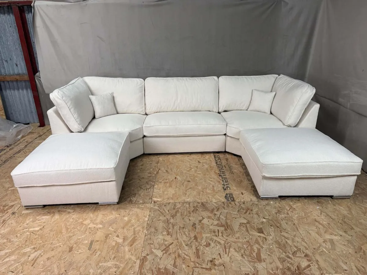 Easton U Shape Teddy Fabric Fullback Sofa - Image 3