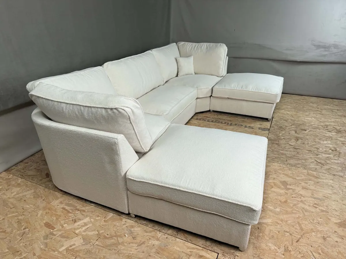 Easton U Shape Teddy Fabric Fullback Sofa - Image 4