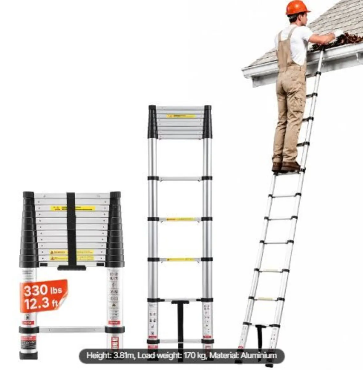 3.8m Telescoping Ladder, Aluminum Lightweight - Image 1