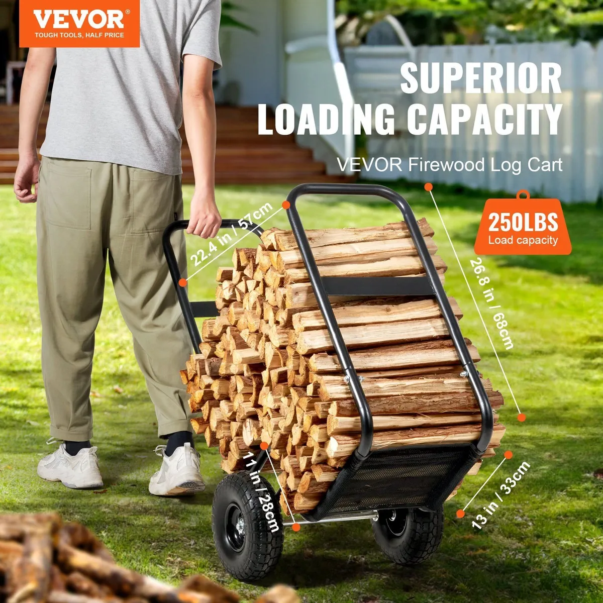 Firewood Log Cart 113kg with PU Wheels - Image 2