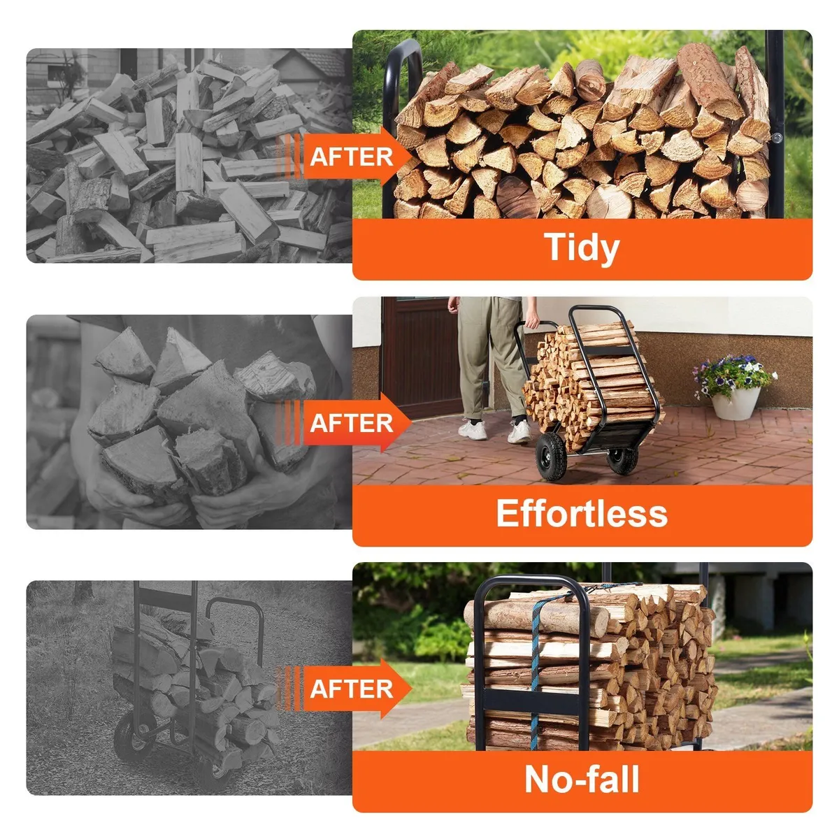 Firewood Log Cart 113kg with PU Wheels - Image 3