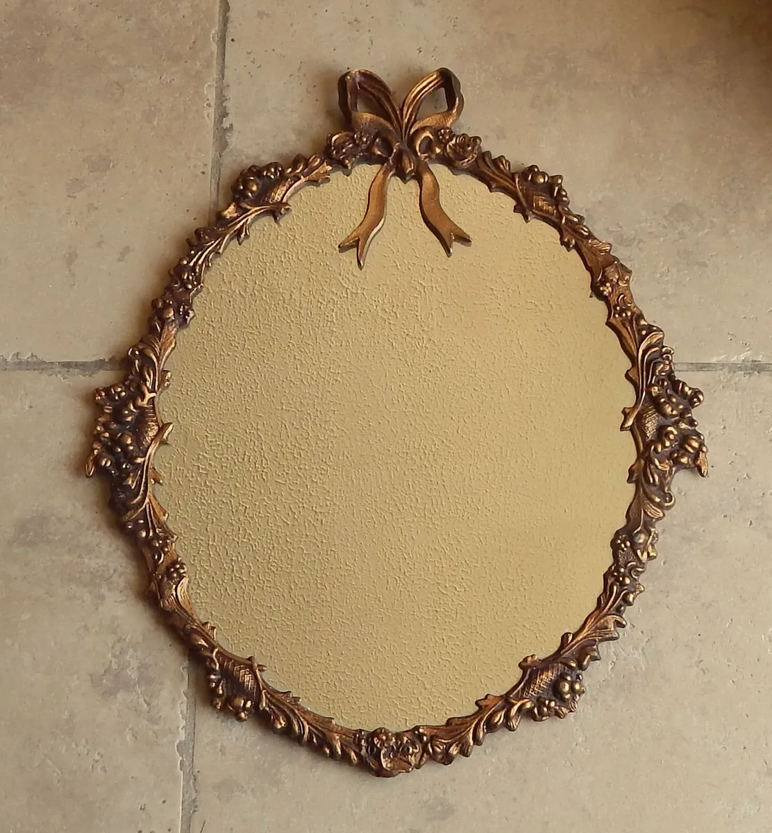 Vintage Ornate Metal Frame Ribbon Bow Wall Mirror - Image 1