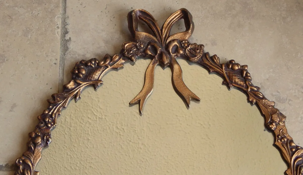 Vintage Ornate Metal Frame Ribbon Bow Wall Mirror - Image 2