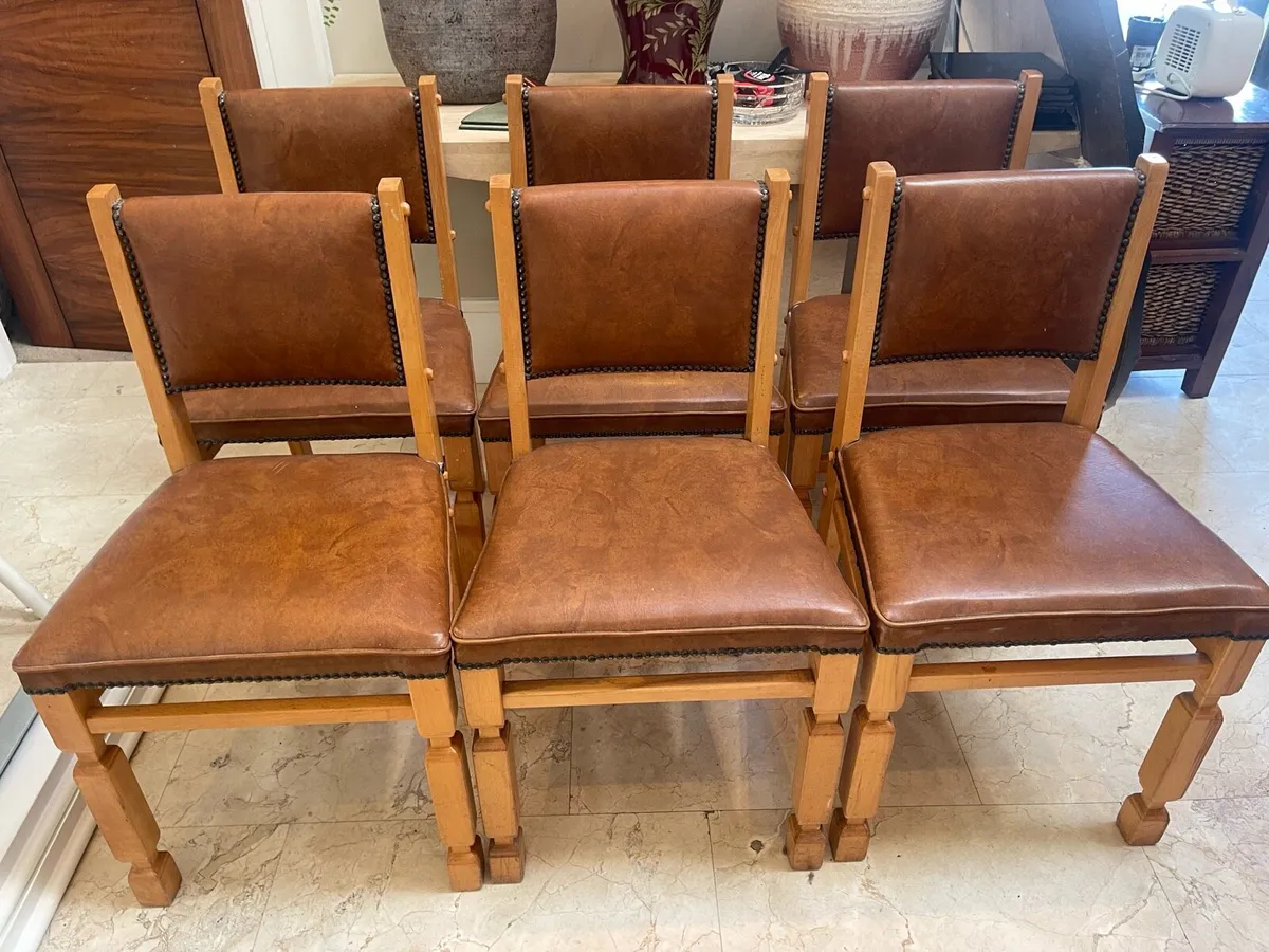 6 x  Genuine Leather Padded Kitchen Dining Chairs - Image 1