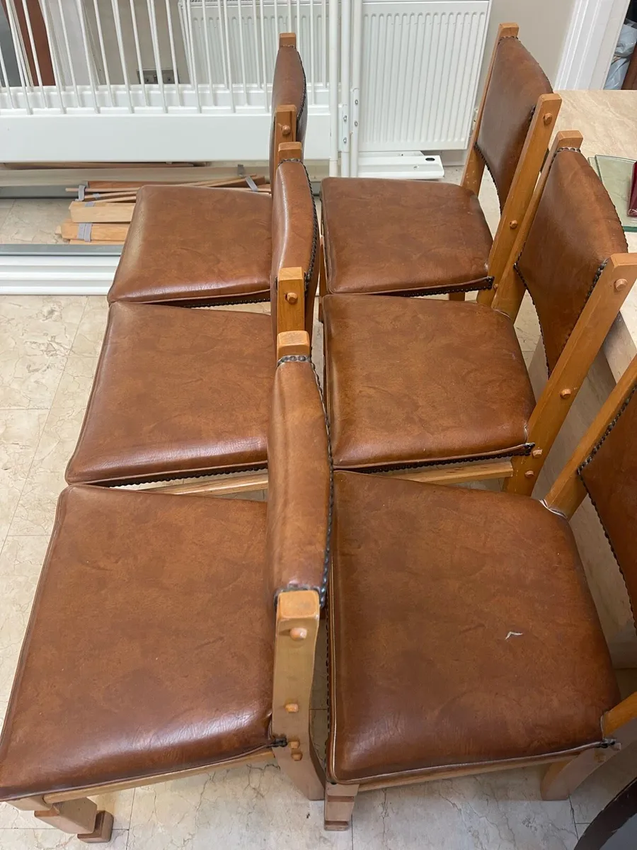 6 x  Genuine Leather Padded Kitchen Dining Chairs - Image 2